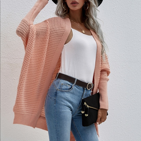 Bat Sleeves Loose Fit Cardigan Coral - Picture 3 of 8